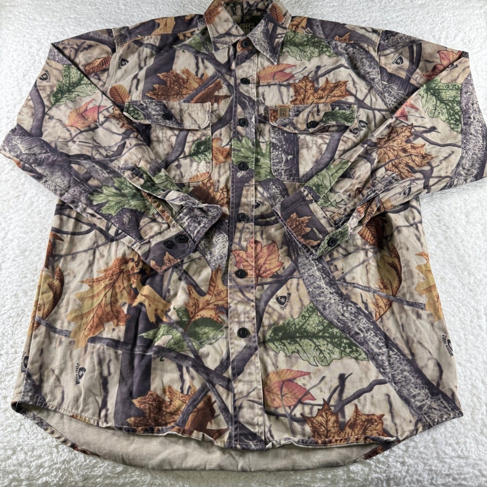 Big Bill Camoflauge Button Up Long Sleeve Shirt Green Brown Men's‎ Medium Clean